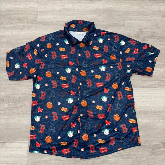 Boston Red Sox Mens Multicolor Graphic Print Hawaiian Button Up Shirt Size XL - Picture 1 of 3